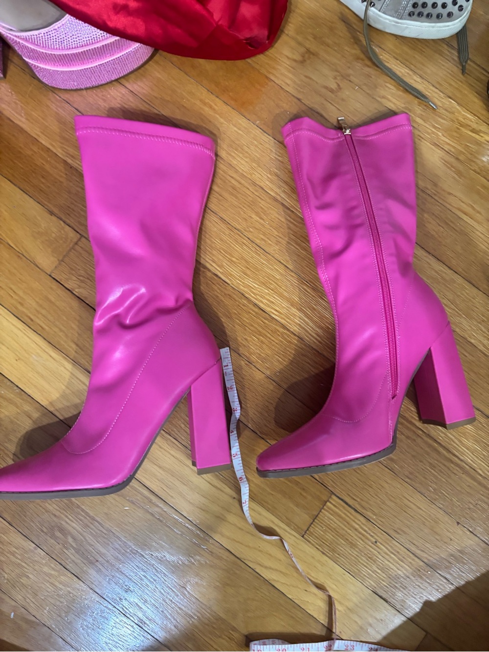 Women's Hot Pink Mid-Calf Block Heel Boots
